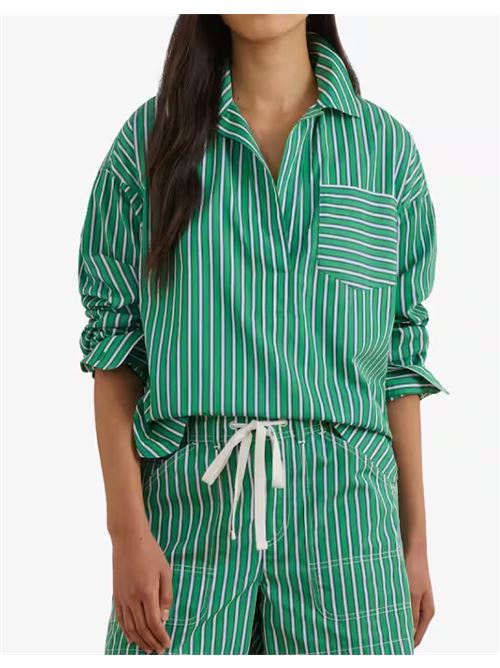 stachee-long sleeve-button front LAUREN RALPH LAUREN | STACHEE-LONG SLEEVE.GREEN/WHIT
